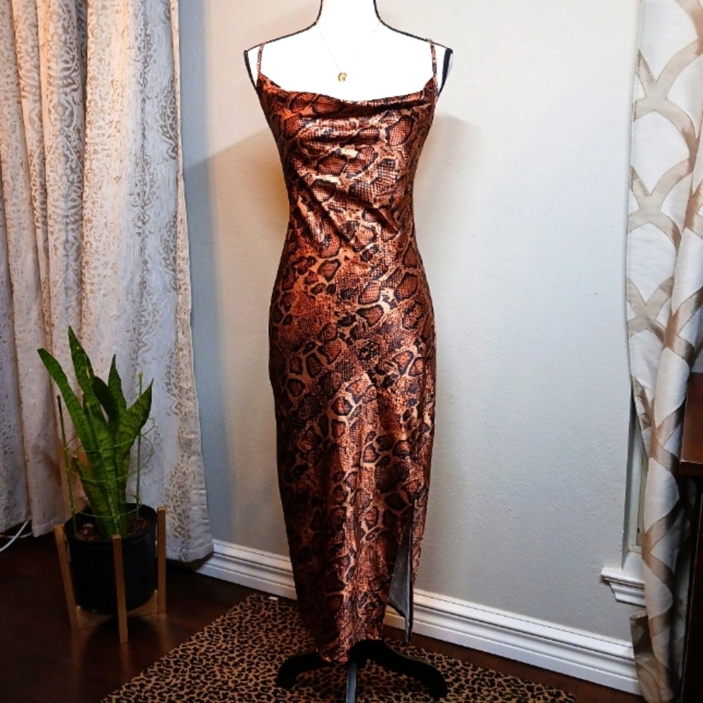 Ls Collection Caramel Brown Python Snake Print Mi… - image 1
